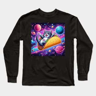 galaxy cat flying tacos Long Sleeve T-Shirt